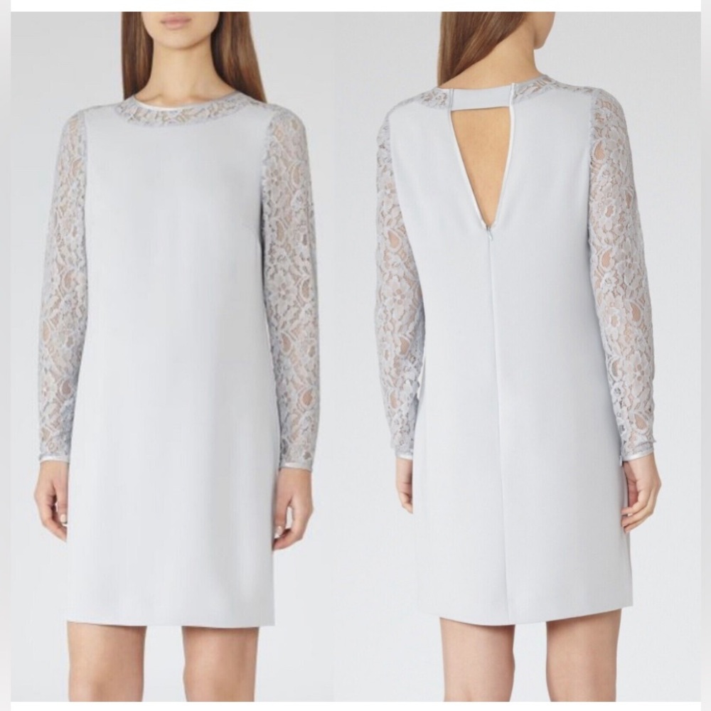 ✨⚡️💥Reiss lace sleeve zipper open exposed back shift dress Sz US 10 - Picture 1 of 14
